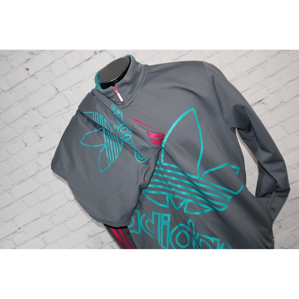 Adidas Tracksuit Mens Jacket XL Full Zip Grey Pink Teal Trefoil Pants Size Large